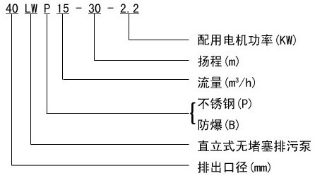 LW型無堵塞直立式排污泵型號說明